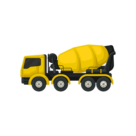 Flat vector icon of yellow concrete mixing truck.のイラスト素材