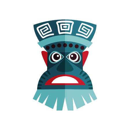 Zulu mask with traditional ornaments. Ancient ritual symbol of African tribes. Flat vector design for print, poster or postcardのイラスト素材