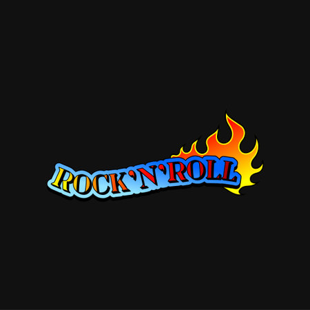 Text Rock n Roll and tongue of burning flame. Music theme. Vector design for t-shirt print, sticker or promo posterのイラスト素材