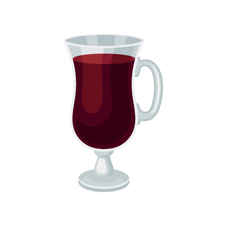 Mulled wine in glass with handle. Delicious alcoholic beverage. Flat vector element for advertising banner or posterのイラスト素材
