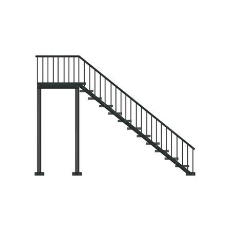 Black iron staircase with railing. Architectural construction. Flat vector element of building interior or exterior. Side viewのイラスト素材