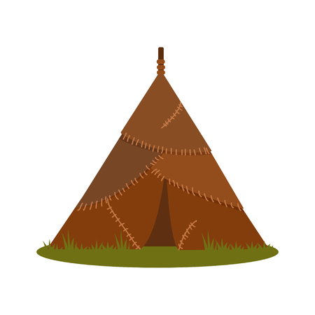 Prehistoric house made of animal skins, element of Stone Age vector Illustration isolated on a white background.のイラスト素材