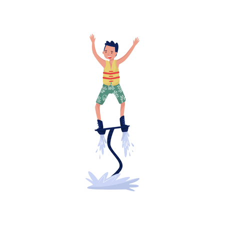 Man on flyboard, extreme water sport cartoon vector Illustration isolated on a white background.のイラスト素材