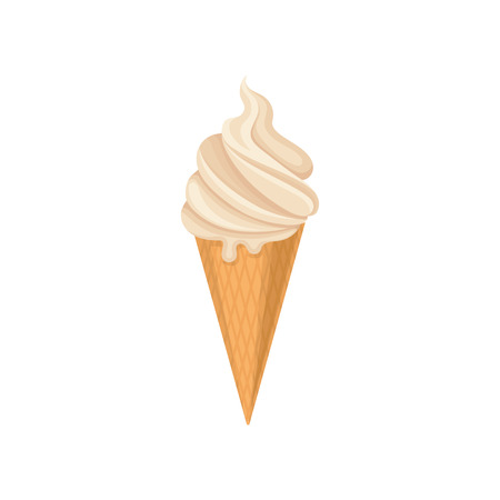 Delicious ice cream in crispy waffle cone, cold summer dessert vector Illustration on a white backgroundのイラスト素材