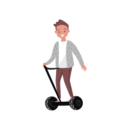 Man riding  eco friendly alternative transportation vehicle vector Illustration on a white backgroundのイラスト素材