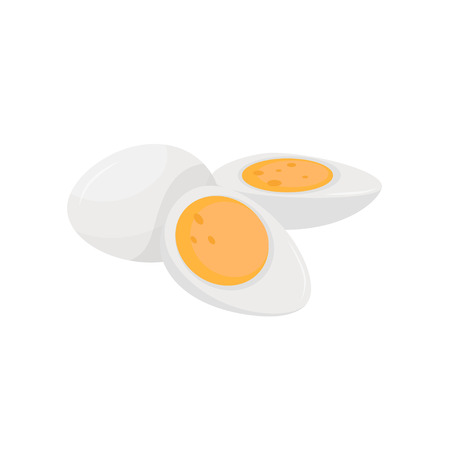 Sliced and whole hard boiled eggs vector Illustration on a white backgroundのイラスト素材