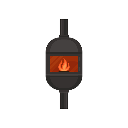 Vintage cast iron gas fireplace vector Illustration isolated on a white background.のイラスト素材