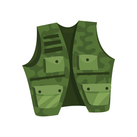 Green vest of hunter and fisherman vector Illustration isolated on a white background.のイラスト素材