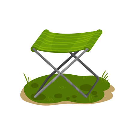 Folding camp chair, fishing green chair vector Illustration isolated on a white background.のイラスト素材