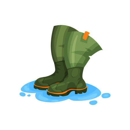Rubber boots of fisherman, outdoor traveling element vector Illustration isolated on a white background.のイラスト素材