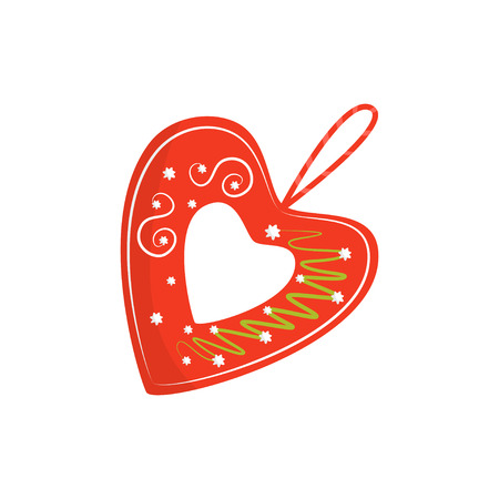 Flat vector icon of bright red licitar heart. Traditional authentic Croatian souvenir. Decorative element for Christmas treeの写真素材