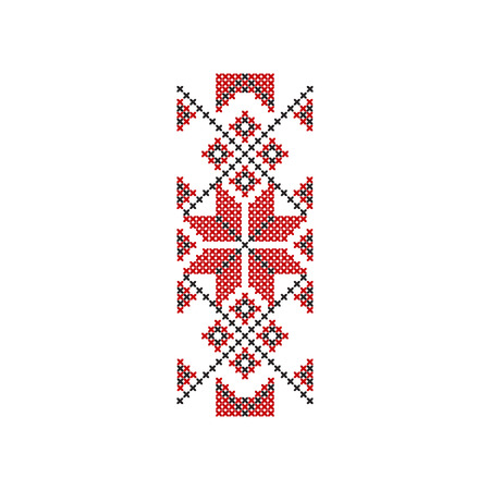 Icon of traditional red-black Romanian embroidery. Ethnic ornament pattern. Decorative element for textile, poster or notebook cover. Colorful flat vector illustration isolated on white background.のイラスト素材