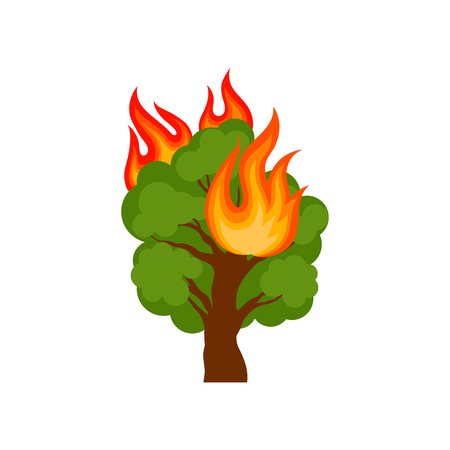 Burning forest tree vector Illustration isolated on a white background.のイラスト素材