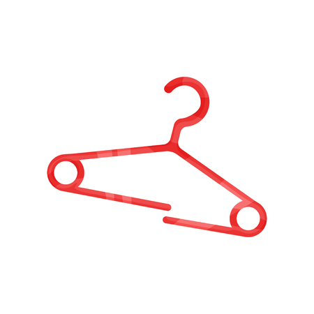 Cartoon illustration of red broken hanger for clothes. Plastic garbage. Waste for recycling. Colorful graphic element for poster or banner. Vector icon in flat style isolated on white background.のイラスト素材