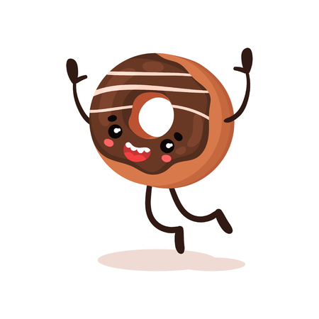 Cute funny donut humanized dessert cartoon character vector Illustration isolated on a white background.のイラスト素材