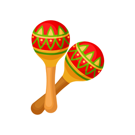 Two brightly colored maracas, symbol of Mexico vector Illustration on a white backgroundの写真素材