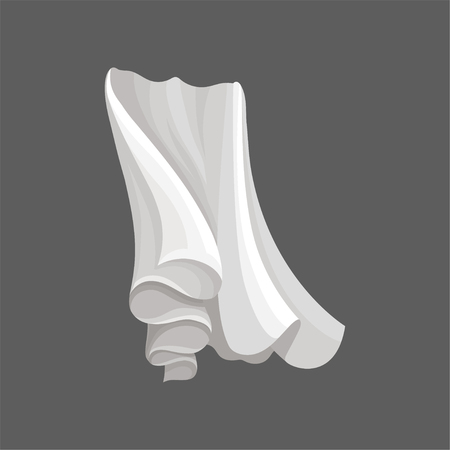 White silk fabric. Long curtains flying on the wind. Decorative graphic element for advertising poster or flyer of textile store. Trendy vector illustration in flat style isolated on gray background.のイラスト素材