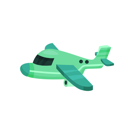 Cartoon style illustration of small green plane. Air vehicle. Transport theme. Graphic element for children book, computer or mobile game. Colorful flat vector design isolated on white background.のイラスト素材
