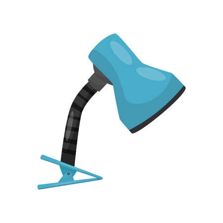 Cartoon icon of flexible clip table lamp with blue metal lampshade. Modern lighting device. Decorative interior object. Colorful vector illustration in flat style isolated on white background.のイラスト素材