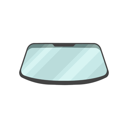 Windshield of passenger automobile. Part of car. Graphic element for advertising banner, poster or flyer of auto garage. Cartoon style icon. Colorful flat vector design isolated on white background.のイラスト素材