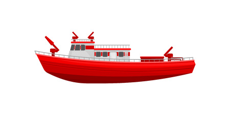 Red firefighting ship, emergency service vehicle vector Illustration isolated on a white background.のイラスト素材