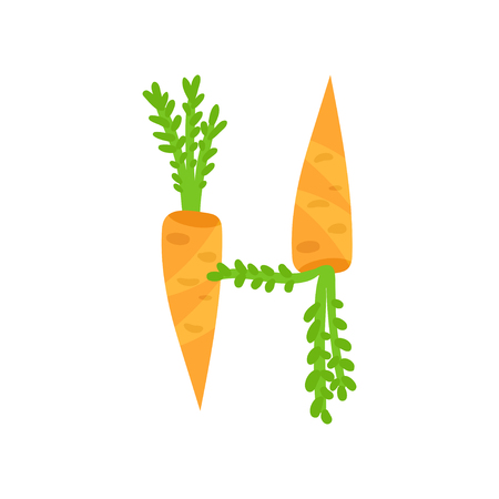 H veggie vegetable English alphabet letter made from carrots vector Illustration isolated on a white background.のイラスト素材