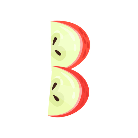 B veggie fruit letter of English alphabet made from red apple vector Illustration isolated on a white background.のイラスト素材