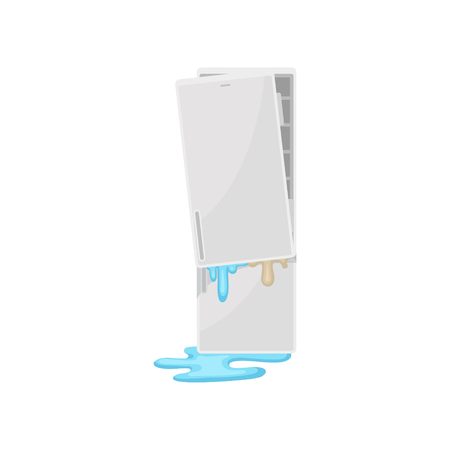 Broken refrigerator, damaged home appliance vector Illustration isolated on a white background.のイラスト素材