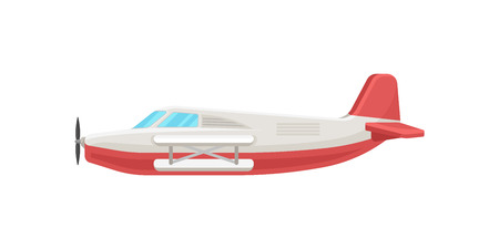 Red small vintage plane, light aircraft vector Illustration isolated on a white background.のイラスト素材