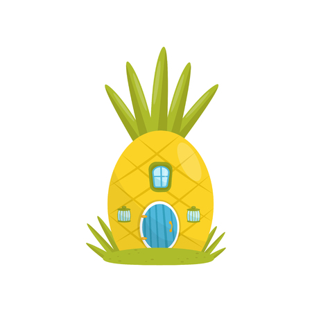 Small house made from pineapple, fairytale fantasy house for gnome, dwarf or elf vector Illustration on a white backgroundのイラスト素材