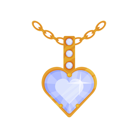Heart shaped pendant with diamond, fashionable jewelry vector Illustration isolated on a white background.のイラスト素材