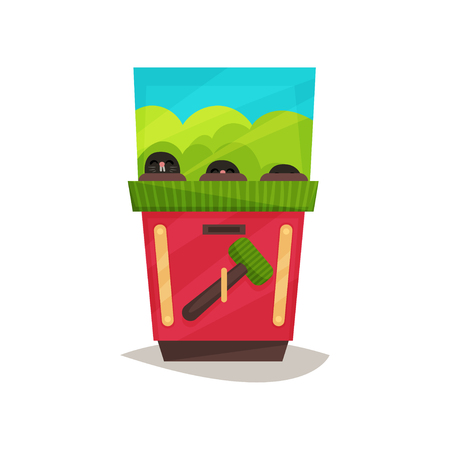 Arcade game machine with hammer vector Illustration on a white backgroundの写真素材