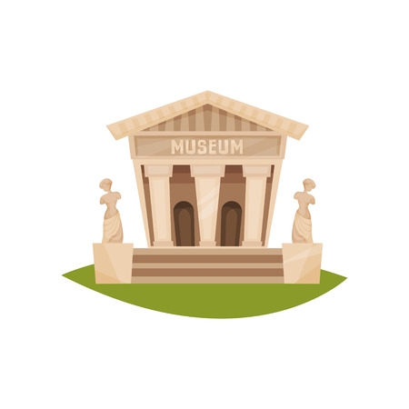 Flat vecror icon of public city museum. Building exterior with title, columns and statues. Architecture themeの写真素材