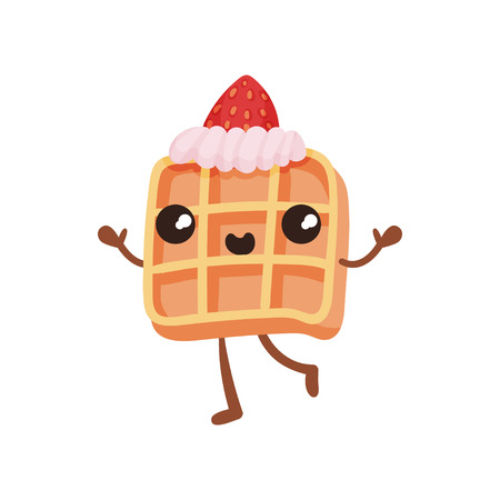 Cute sandwich biscuit with cream, funny fast food cartoon character with smiling face vector Illustration on a white backgroundの写真素材