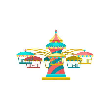 Colorful merry go round carousel, amusement park element vector Illustration on a white backgroundの写真素材