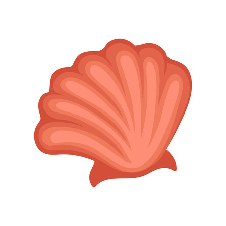 Bright red sea shell. Marine object. Ocean life theme. Flat vector element for children book, sticker or postcardのイラスト素材