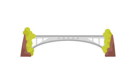 Long and large iron bridge. Modern metal construction. Urban transport infrastructure. Architecture theme. Flat vector designの写真素材