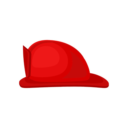 Flat vector icon of bright red fire helmet. Solid headgear. Personal protective equipment. Hard hat for firefighterの写真素材