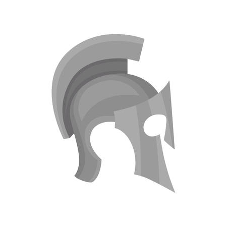 Armour spartan helmet. Medieval protective headgear for knight. Gray metal face mask. Flat vector designの写真素材