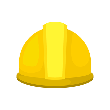 Yellow plastic helmet for construction worker. Personal protective equipment for builder. Solid headgear. Flat vector iconの写真素材