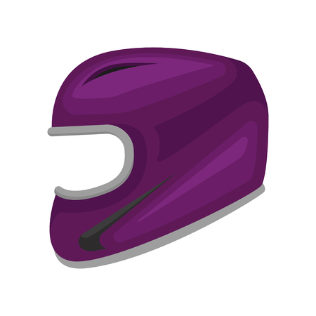 Purple motorcycle helmet. Protective headgear for motorcyclist. Professional hard hat for biker. Flat vector designの写真素材