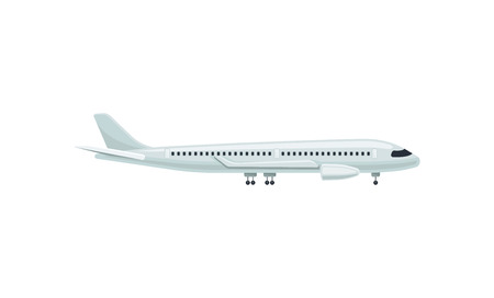 Large passenger airplane, side view. Air transport. Airport and travel theme. Flat vector element for airline websiteのイラスト素材