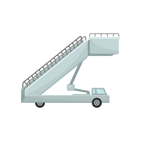 Passenger boarding stairs car. Aircraft steps. Airplane staircase. Airport equipment theme. Flat vector designの写真素材