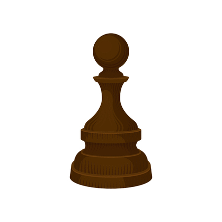 Icon of wooden chess piece - pawn. Dark brown solid figure. Strategic board game. Decorative graphic element for poster or banner of tournament. Flat vector illustration isolated on white background.のイラスト素材