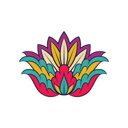 Illustration of colorful indian pattern. Floral decorative arabesque. Beautiful ethnic ornament. Graphic element for notebook cover or postcard. Original vector icon isolated on white background.のイラスト素材