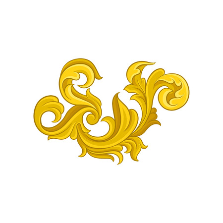 Luxurious baroque ornament in golden color. Elegant floral pattern. Original decorative element. Graphic design for postcard or wedding invitation. Vector illustration isolated on white background.のイラスト素材