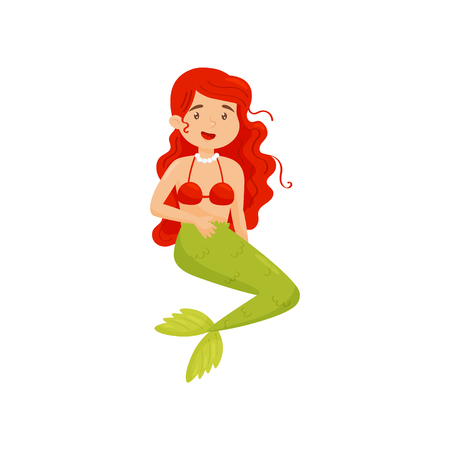 Cute Mermaid mythical or fairy tale creature vector Illustration on a white backgroundのイラスト素材