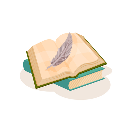 Vintage quill pen and books, science and knowledge concept, symbols of retro writing vector Illustration isolated on a white background.のイラスト素材