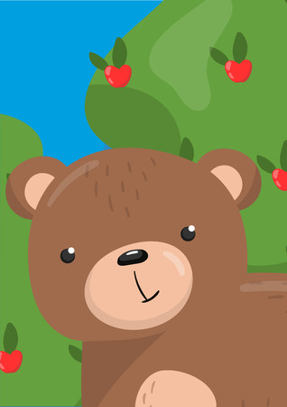 Cute bear vector illustration with woodland animal, design element for banner, flyer, placard, greeting card, in cartoon style.のイラスト素材