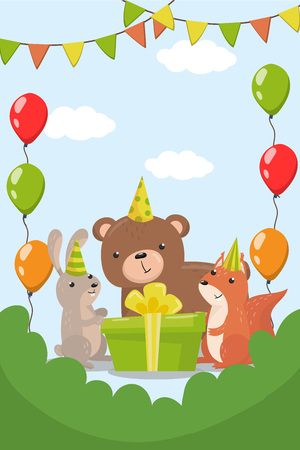 Happy Birthday party invitation with date, flyer or poster template colorful vector Illustration.のイラスト素材